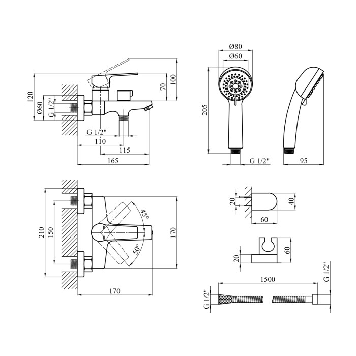 Змішувач для ванни Kroner KRP Hagen - C060