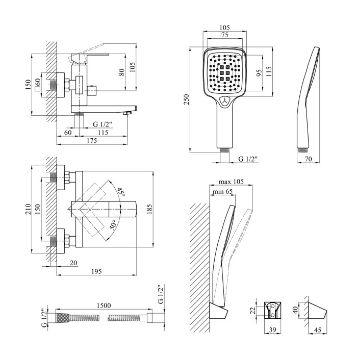 Змішувач для ванни Kroner KRP Edelstahl Kubus - SCH060