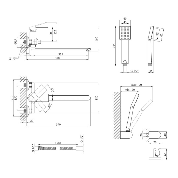 Змішувач для ванни Kroner KRP Harz - C070