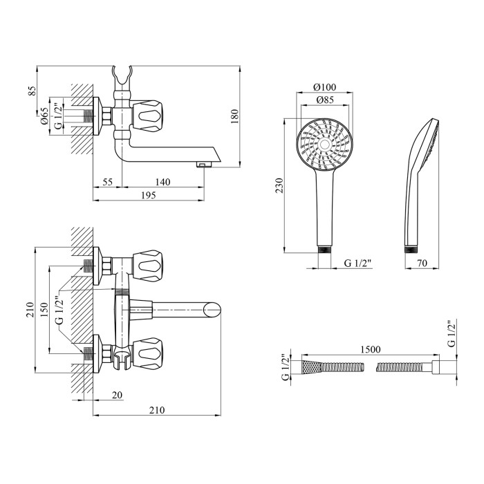 Змішувач для ванни Kroner KRP Hamburg - C060