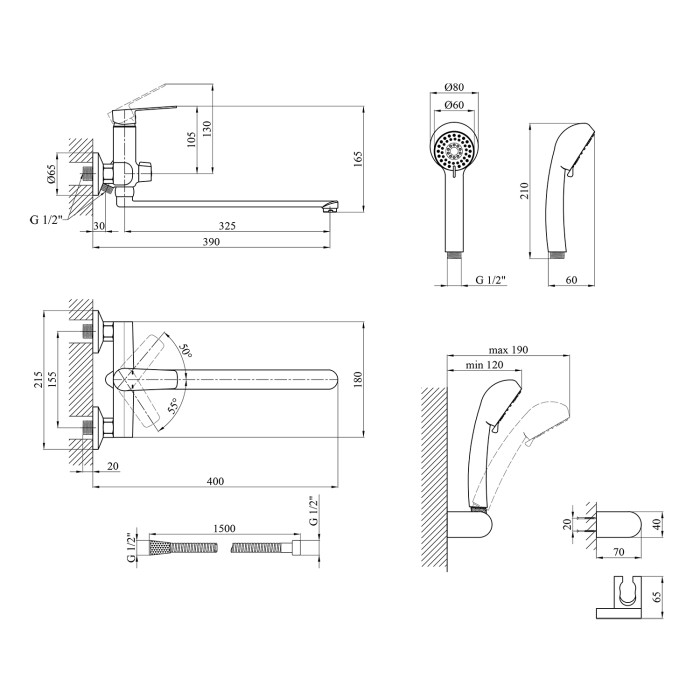 Змішувач для ванни Kroner KRP Brocken - C070
